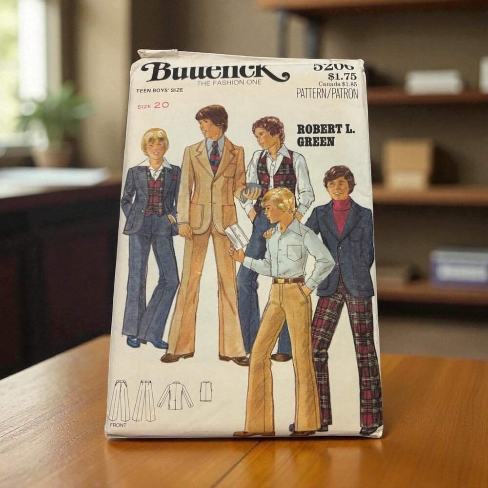 Vintage 1970s Sewing Pattern BUTTERICK 5205 Boy's Vest Pants Etc Sz 20 (14-16)